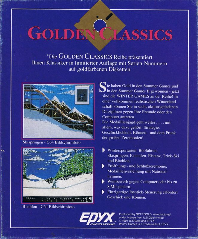 Back Cover for Winter Games (Commodore 64) (Golden Classics release)
