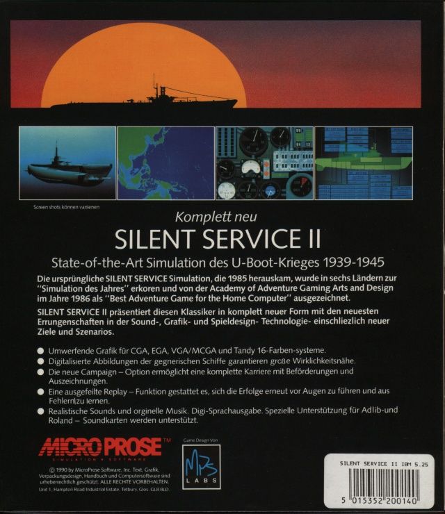 Back Cover for Silent Service II (DOS)