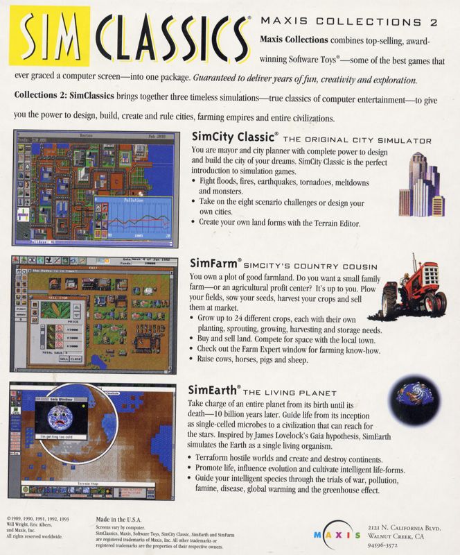 Back Cover for SimClassics: Maxis Collections 2 (Windows and Windows 3.x)