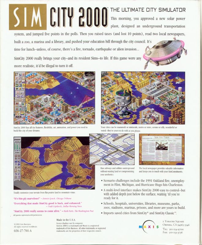 Back Cover for SimCity 2000 (DOS)