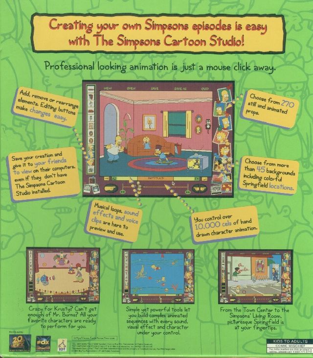 Back Cover for The Simpsons Cartoon Studio (Windows and Windows 3.x)