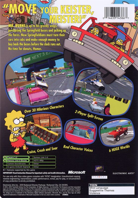 Back Cover for The Simpsons: Road Rage (Xbox) (Platinum Hits release)