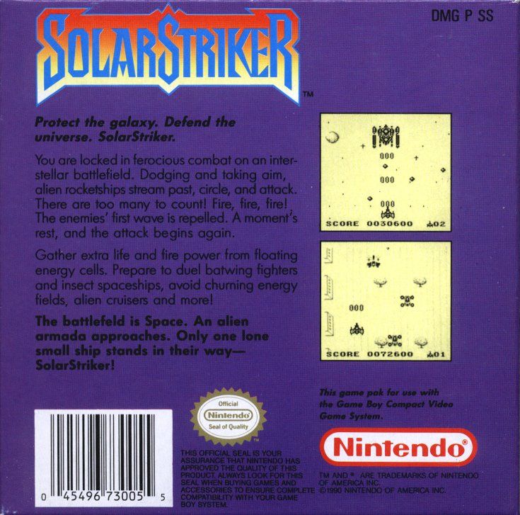 Back Cover for Solar Striker (Game Boy)