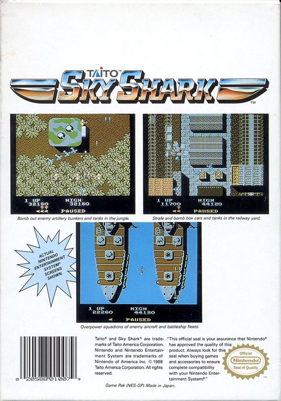 Back Cover for Sky Shark (NES)