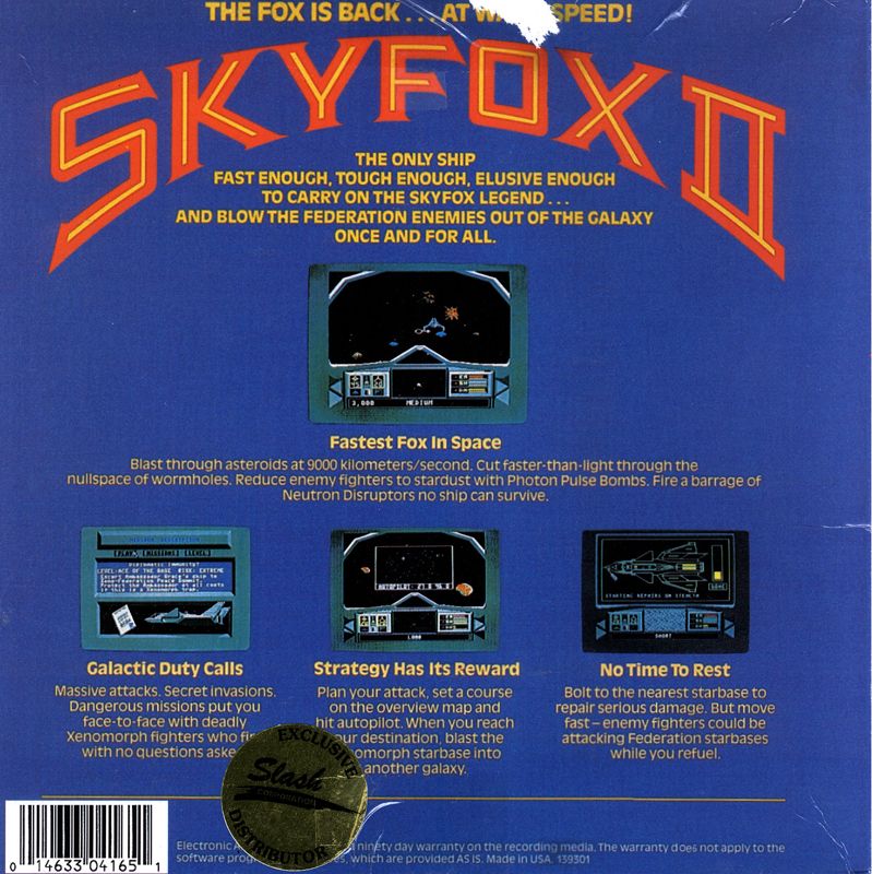 Back Cover for Skyfox II: The Cygnus Conflict (DOS) (Budget Release)