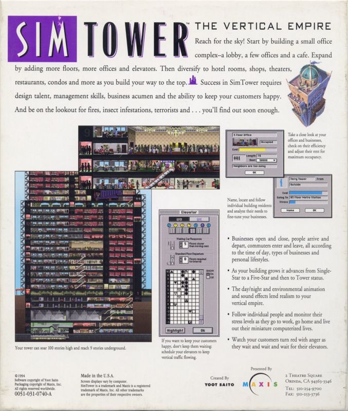 Back Cover for SimTower: The Vertical Empire (Windows 3.x)