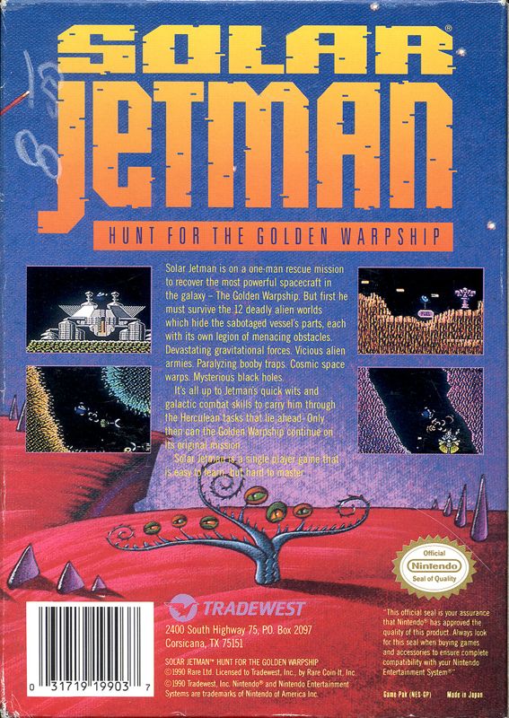 Back Cover for Solar Jetman: Hunt for the Golden Warpship (NES)