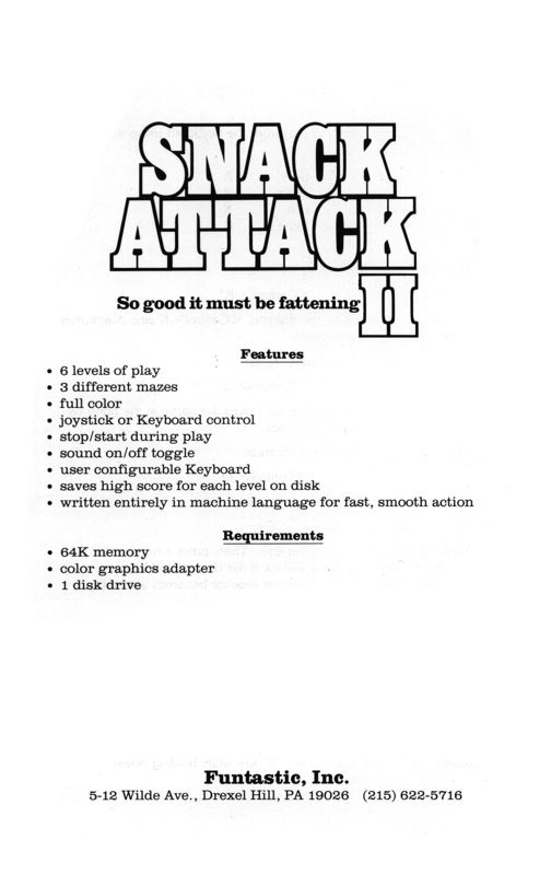 Back Cover for Snack Attack II (DOS and PC Booter)