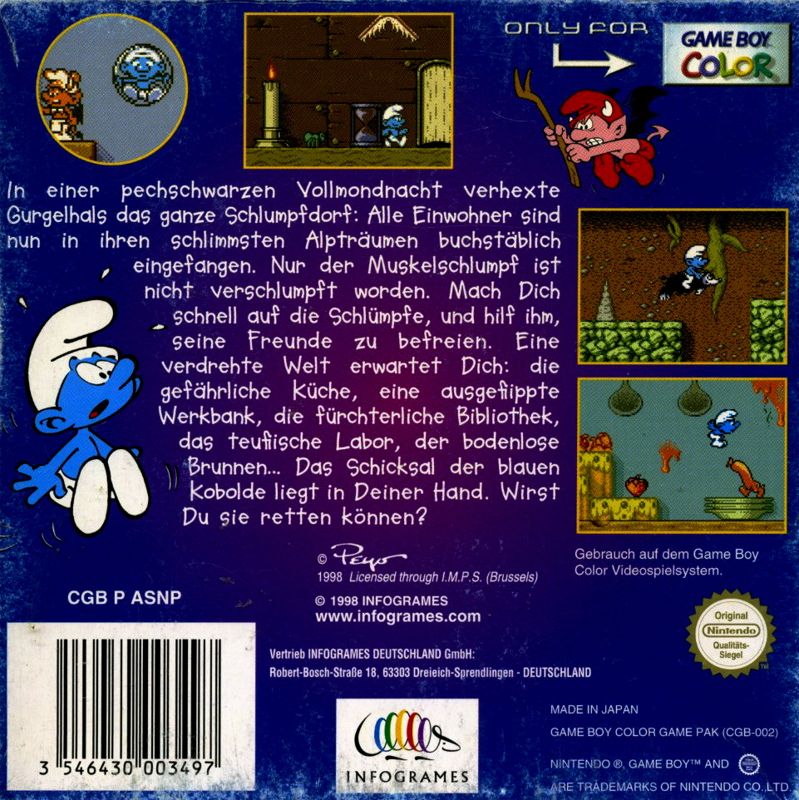 Back Cover for The Smurfs' Nightmare (Game Boy Color)