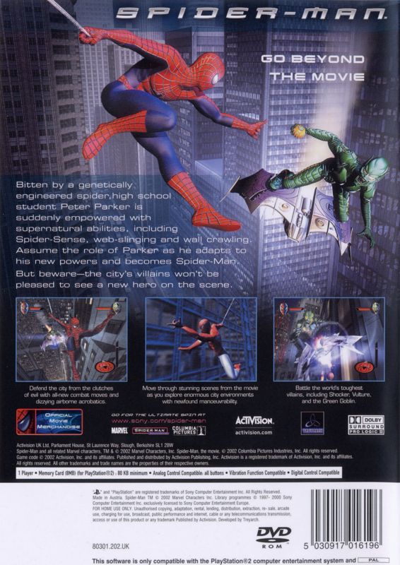 Back Cover for Spider-Man (PlayStation 2)