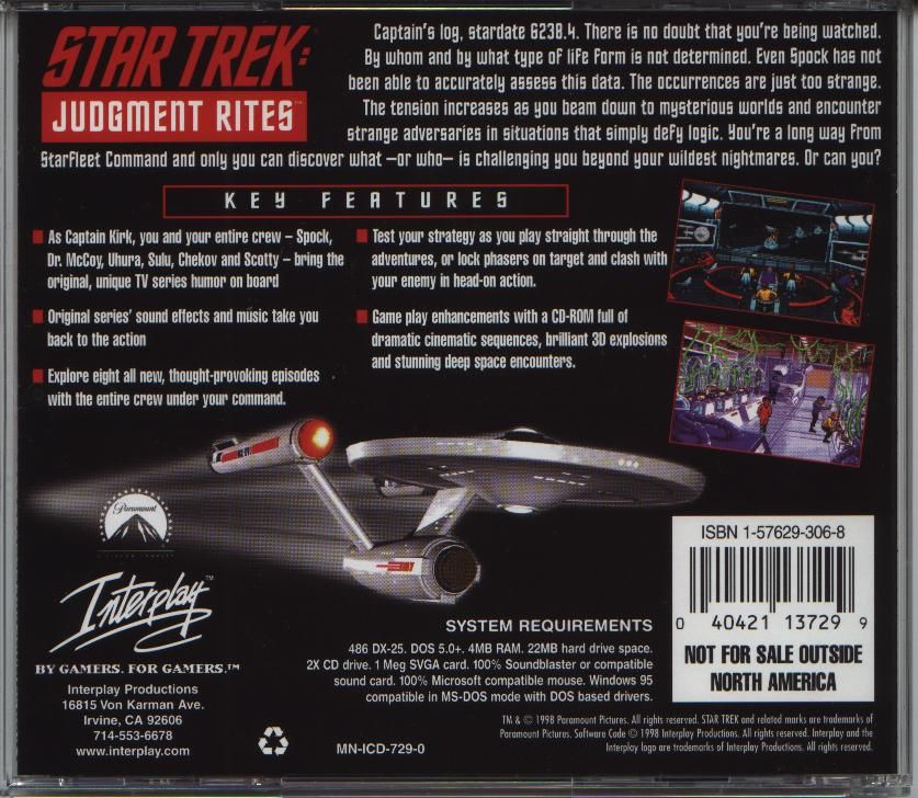 Other for Star Trek: Judgment Rites (DOS) (CD-ROM version): Jewel Case - Back