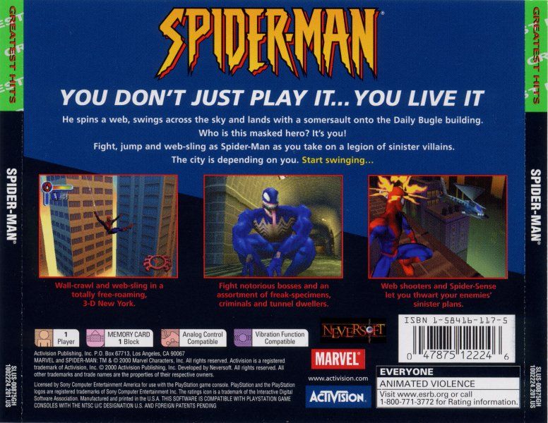 Back Cover for Spider-Man (PlayStation) (Greatest Hits Version)