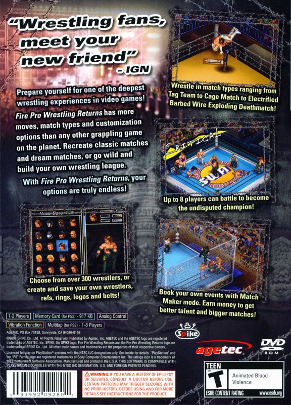 Back Cover for Fire Pro Wrestling Returns (PlayStation 2)