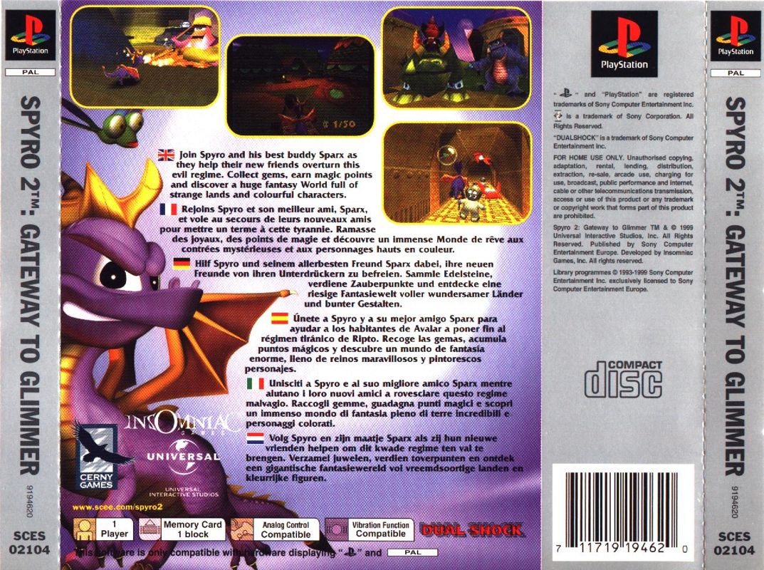 Back Cover for Spyro 2: Ripto's Rage! (PlayStation) (Platinum release)