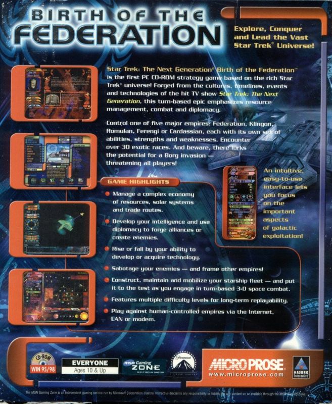 Back Cover for Star Trek: The Next Generation - Birth of the Federation (Windows)