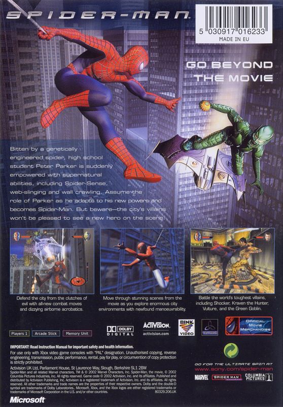 Back Cover for Spider-Man (Xbox)