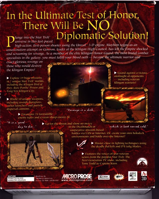 Back Cover for Star Trek: The Next Generation - Klingon Honor Guard (Windows)