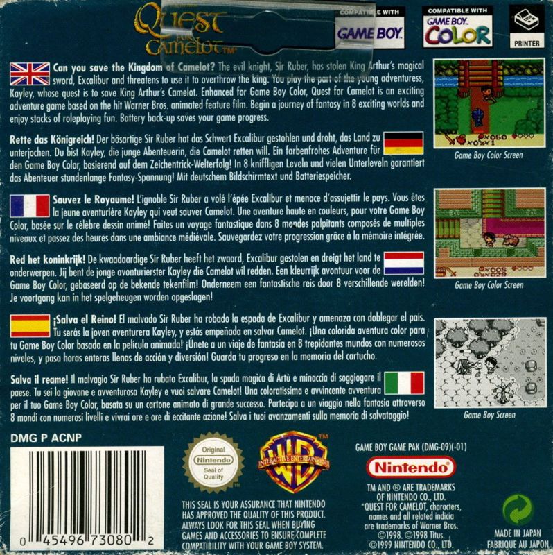 Back Cover for Quest for Camelot (Game Boy Color)