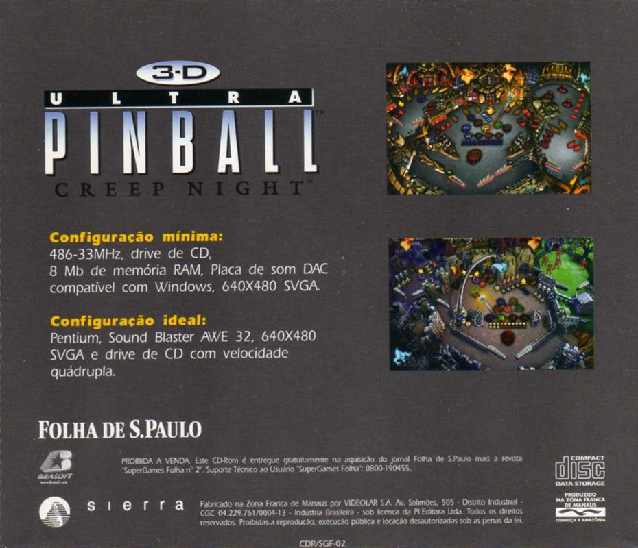 Other for 3-D Ultra Pinball: Creep Night (Windows and Windows 3.x) (Super Games Folha N°2 covermount): Jewel Case - Back
