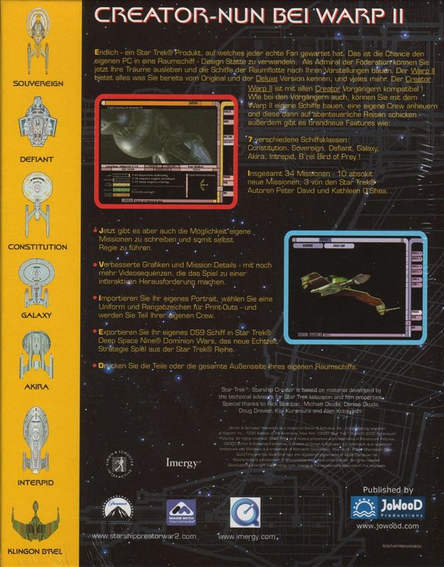Back Cover for Star Trek: Starship Creator Warp II (Macintosh and Windows)