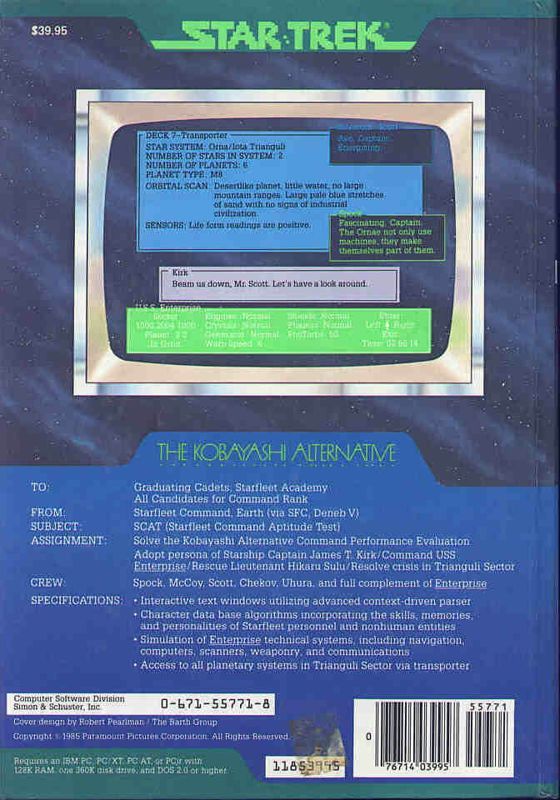 Back Cover for Star Trek: The Kobayashi Alternative (DOS)