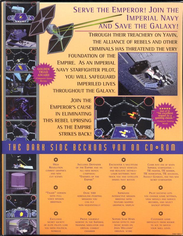 Back Cover for Star Wars: TIE Fighter - Collector's CD-ROM (DOS)