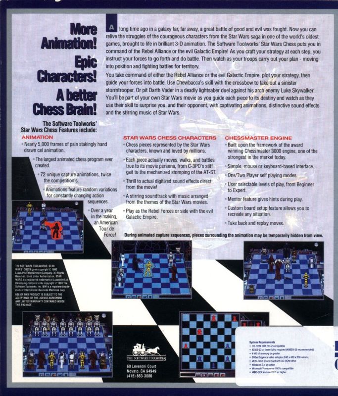 Back Cover for The Software Toolworks' Star Wars Chess (Windows and Windows 3.x)