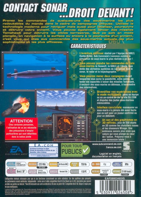 Back Cover for Sub Command: Akula Seawolf 688(I) (Windows)