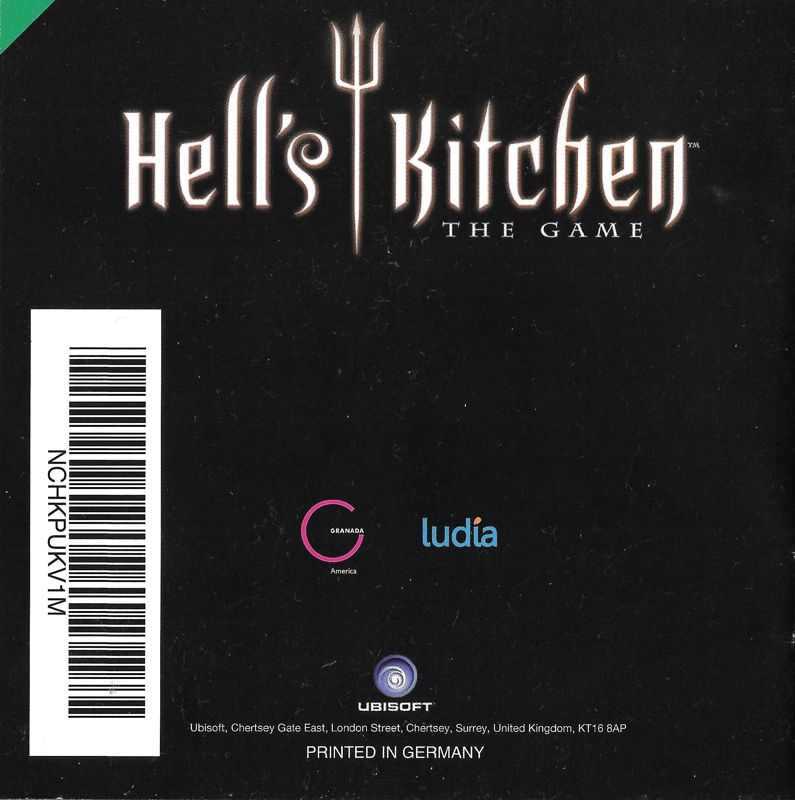 Manual for Hell's Kitchen: The Game (Nintendo DS): Back