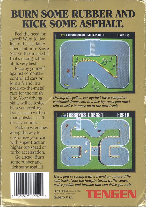 Back Cover for Super Sprint (NES)