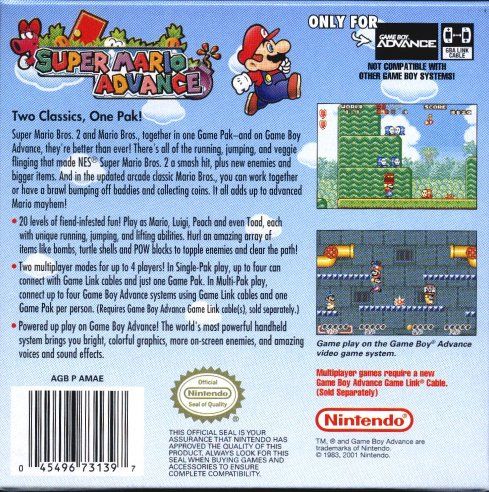 Back Cover for Super Mario Advance (Game Boy Advance)