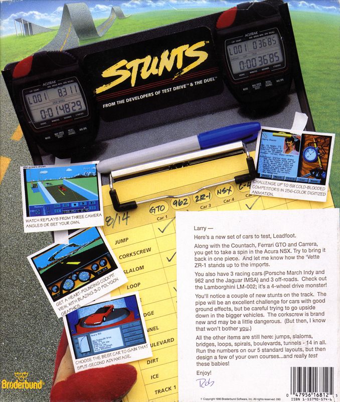 Back Cover for Stunts (DOS) (3.5" and 5.25" floppy disk version)