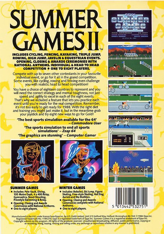 Back Cover for Summer Games II (Commodore 64)