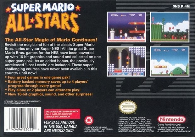 Back Cover for Super Mario All-Stars (SNES)