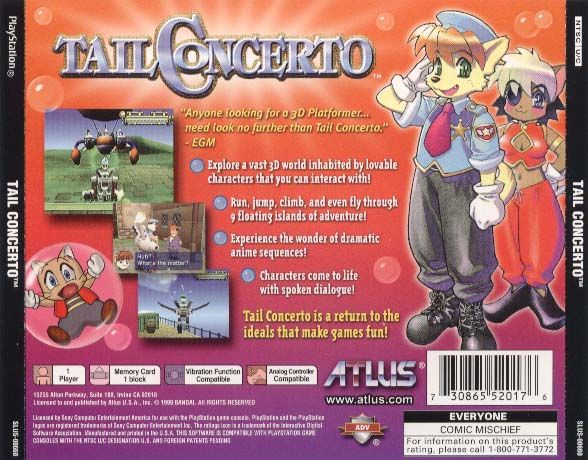 Back Cover for Tail Concerto (PlayStation)