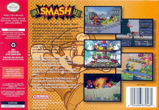 Back Cover for Super Smash Bros. (Nintendo 64)