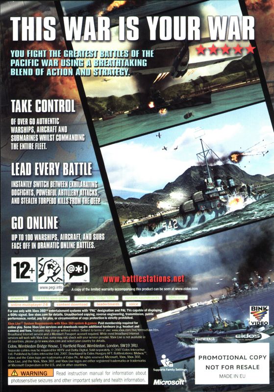 Back Cover for Battlestations: Midway (Xbox 360) (Promotional copy)