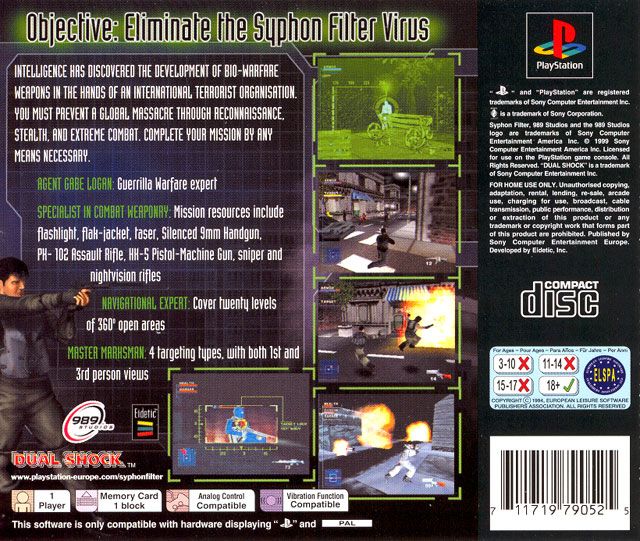 Back Cover for Syphon Filter (PlayStation)