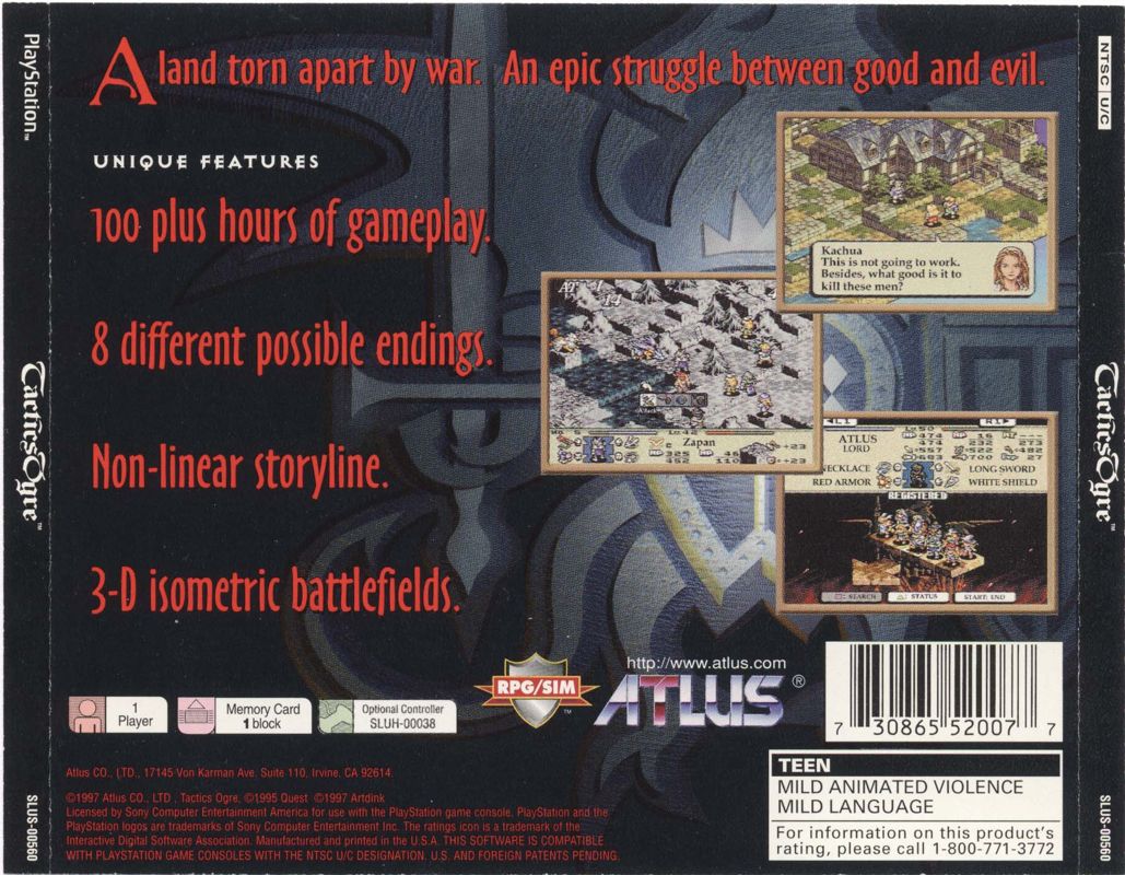 Back Cover for Tactics Ogre (PlayStation)