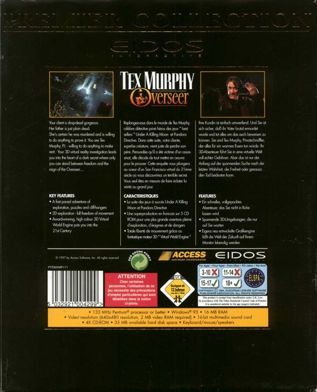 Back Cover for Tex Murphy: Overseer (Windows) (Premier Collection)