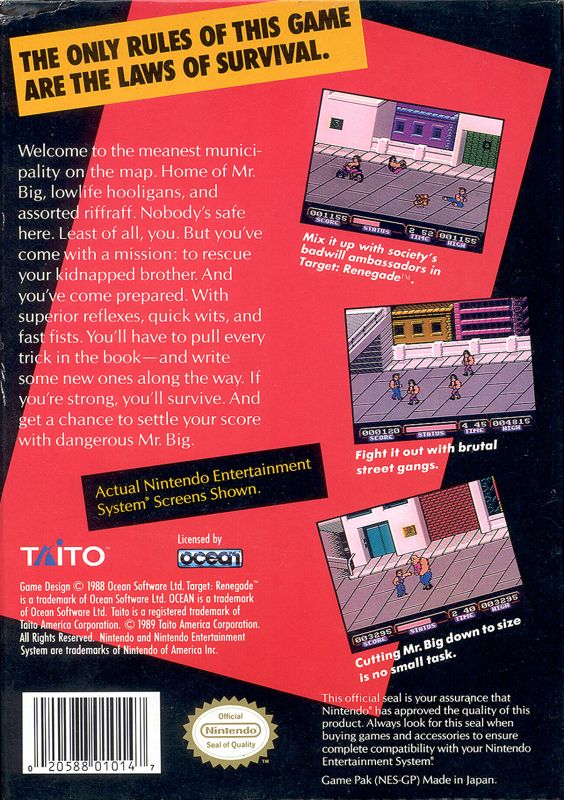 Back Cover for Target: Renegade (NES)