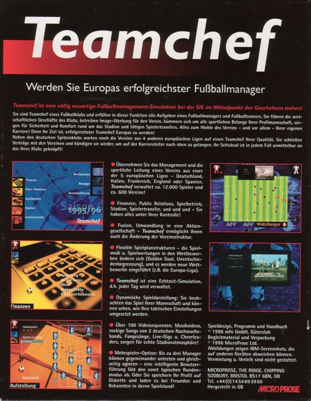 Back Cover for Teamchef (Windows and Windows 16-bit)