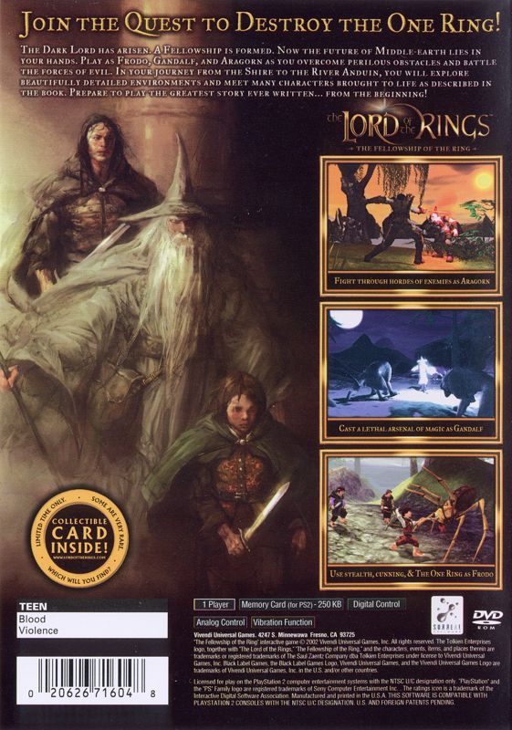 Back Cover for The Lord of the Rings: The Fellowship of the Ring (PlayStation 2)