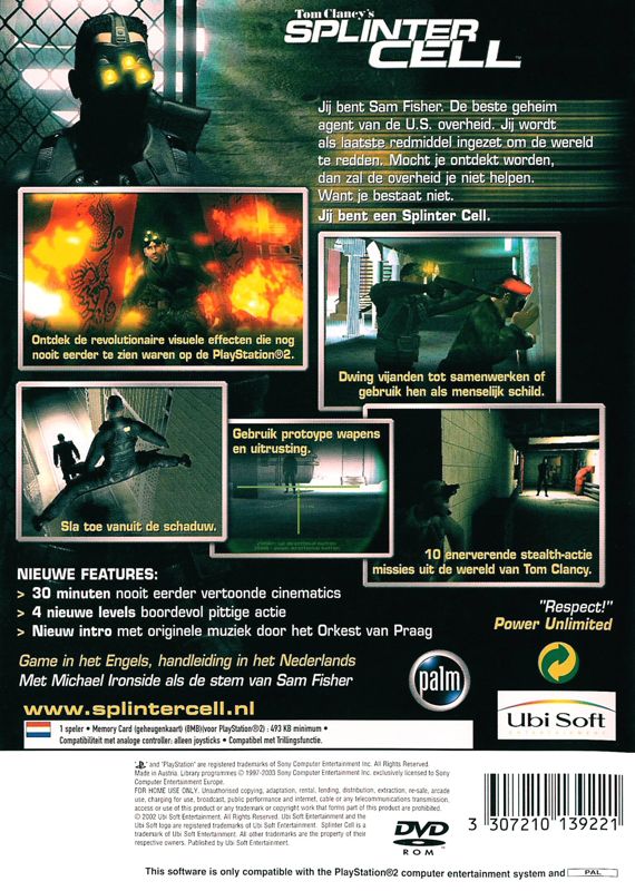 Back Cover for Tom Clancy's Splinter Cell (PlayStation 2)