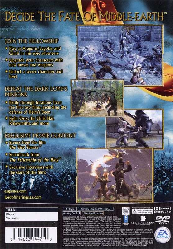 Back Cover for The Lord of the Rings: The Two Towers (PlayStation 2)