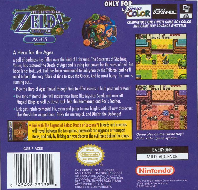 Back Cover for The Legend of Zelda: Oracle of Ages (Game Boy Color)