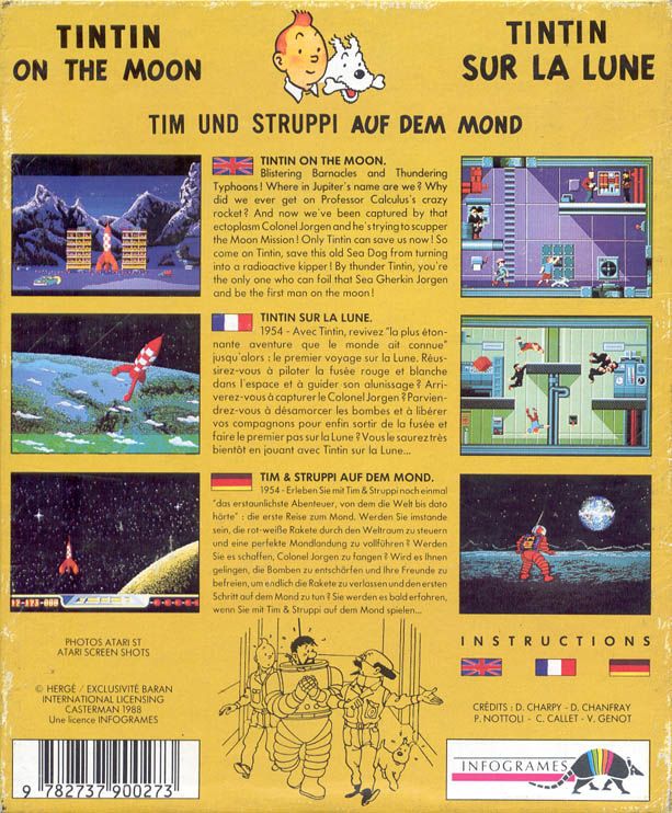 Back Cover for Tintin on the Moon (Atari ST)