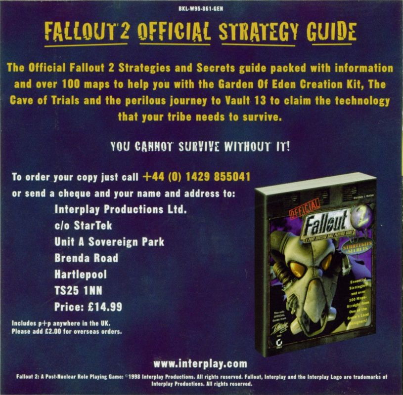 Other for Planescape: Torment / Baldur's Gate / Fallout 2 (Windows): Fallout 2 - Jewel Case - Inside