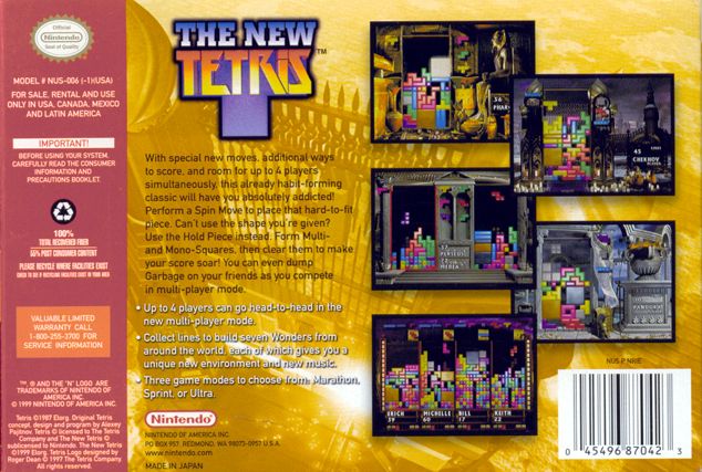 Back Cover for The New Tetris (Nintendo 64)