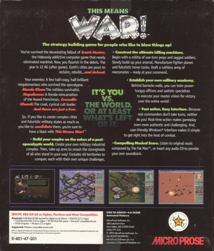 Back Cover for This Means War! (Windows 3.x)